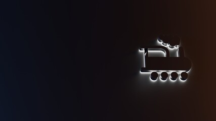 3d rendering of white light stripe symbol of locomotive on dark background