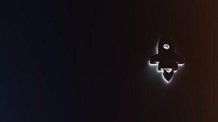 3d rendering of white light stripe symbol of launching rocket on dark background