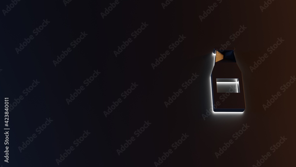 Poster 3d rendering of white light stripe symbol of ketchup on dark background