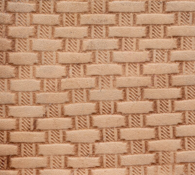 Basketweave pattern on vegetable tanned leather closeup macro