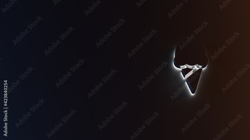 Poster 3d rendering of white light stripe symbol of ice cream on dark background