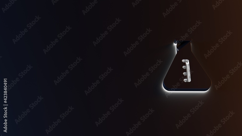 Poster 3d rendering of white light stripe symbol of chemical flask on dark background