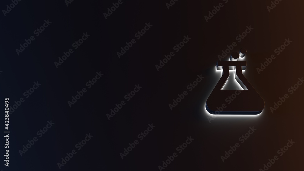 Poster 3d rendering of white light stripe symbol of chemical flask on dark background