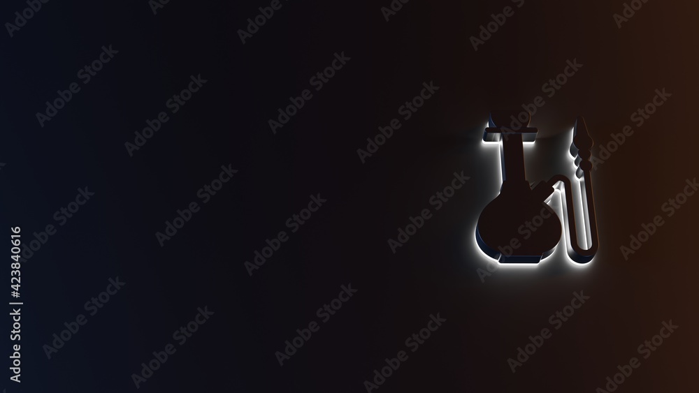 Poster 3d rendering of white light stripe symbol of hookah on dark background