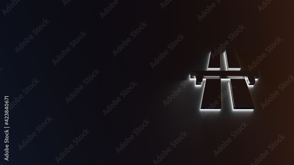 Poster 3d rendering of white light stripe symbol of highway on dark background