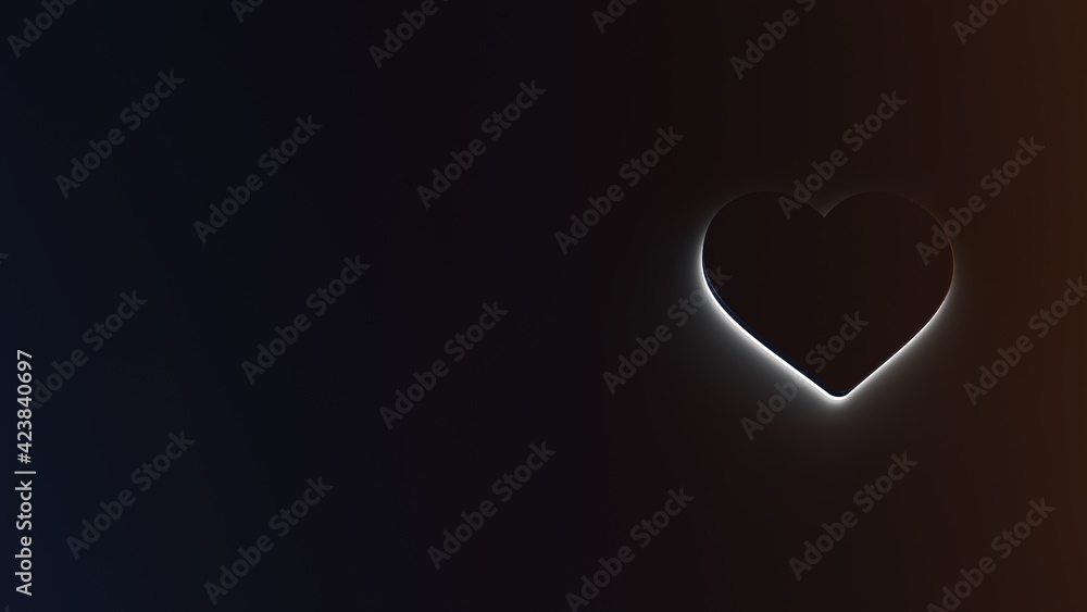 Poster 3d rendering of white light stripe symbol of heart on dark background