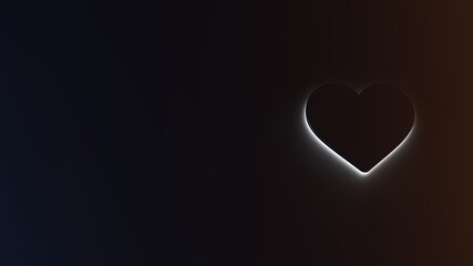 3d rendering of white light stripe symbol of heart on dark background
