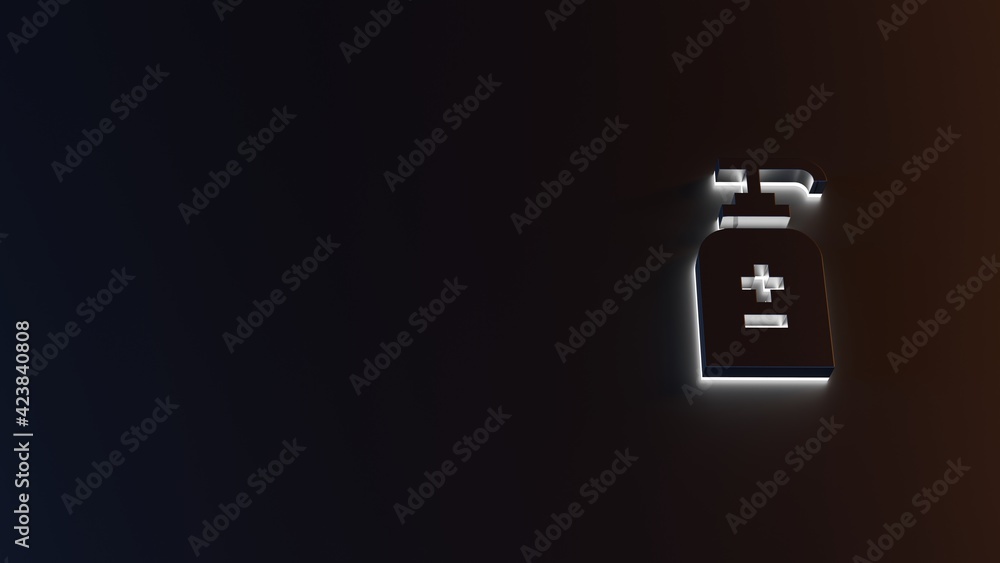 Poster 3d rendering of white light stripe symbol of hand sanitizer on dark background