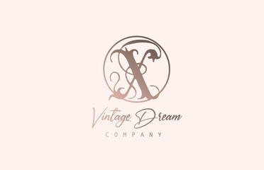 Fototapeta na wymiar X brown pastel color alphabet logo letter icon. Vintage design concept for company and business. Corporate identity with unique retro style