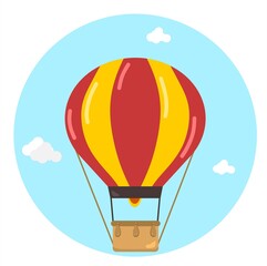 Fototapeta premium Vector illustration of colorful air balloon at tourist attractions, logos, travel and holiday themes, perfect for holiday advertising