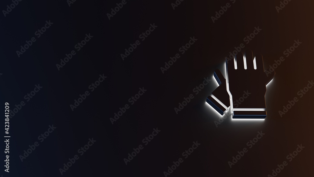 Poster 3d rendering of white light stripe symbol of gloves on dark background