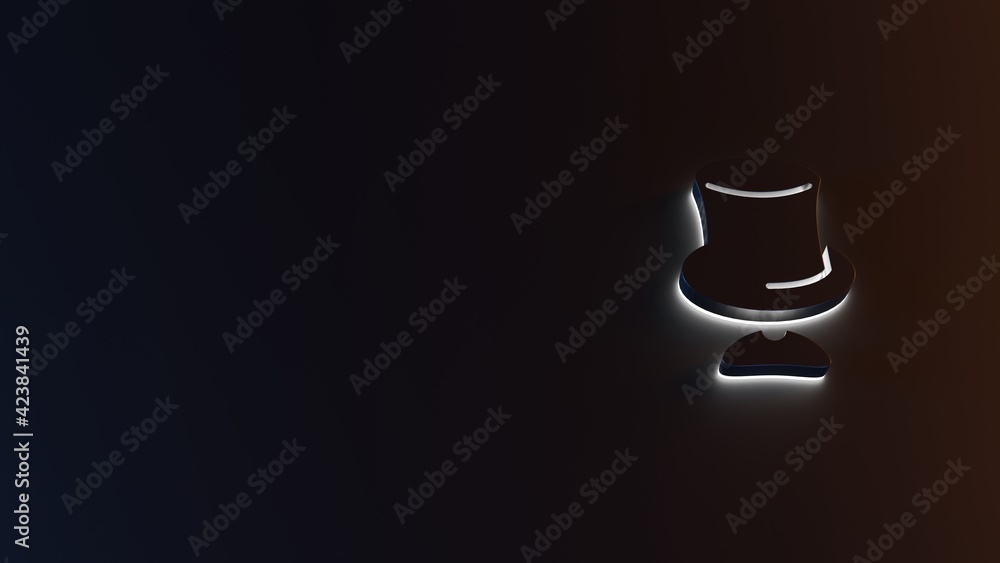 Poster 3d rendering of white light stripe symbol of gentleman on dark background