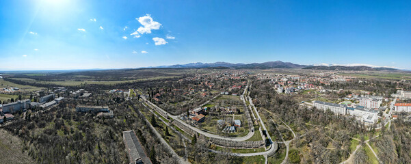 Aerial panorama of town of Hisarya, Bulgaria