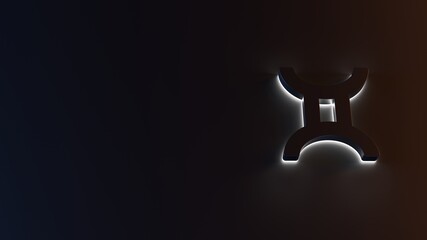 3d rendering of white light stripe symbol of Gemini zodiac on dark background