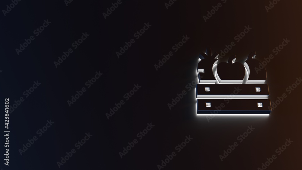 Poster 3d rendering of white light stripe symbol of fruit and vegetable in box on dark background