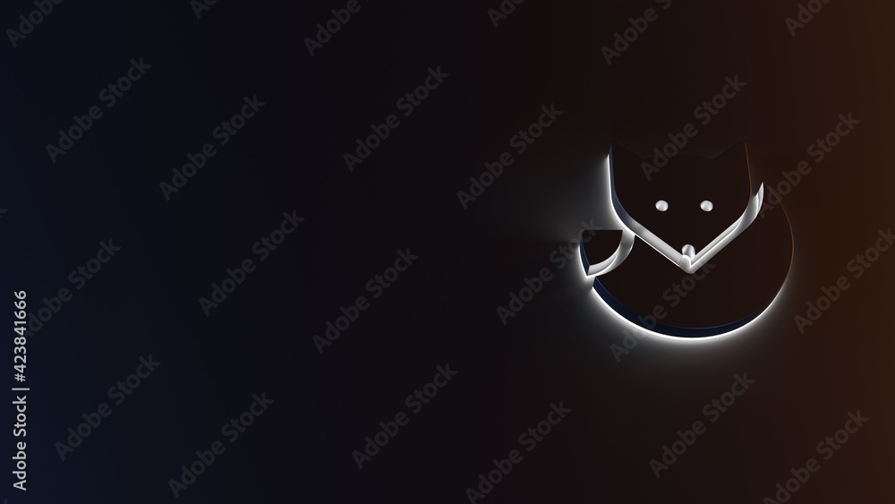 Poster 3d rendering of white light stripe symbol of fox on dark background