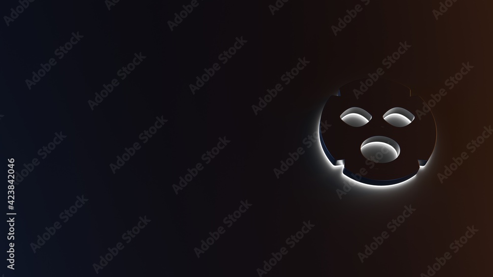 Poster 3d rendering of white light stripe symbol of face mask on dark background