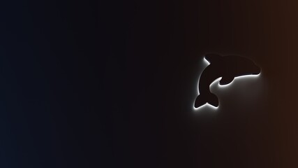 3d rendering of white light stripe symbol of dolphin on dark background