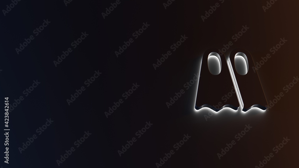 Poster 3d rendering of white light stripe symbol of diving fins on dark background