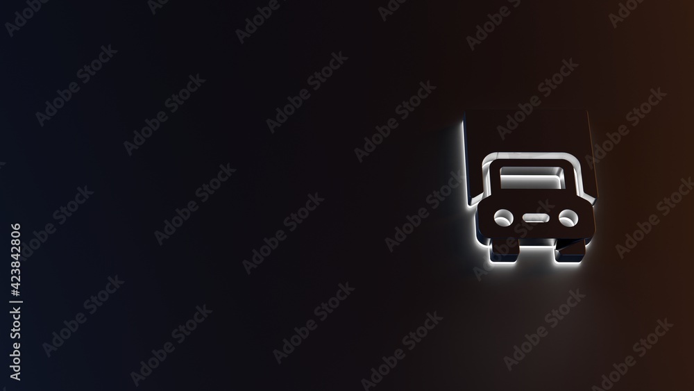 Poster 3d rendering of white light stripe symbol of delivery truck front view on dark background