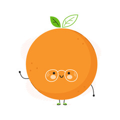 Cute funny Orange fruit character. Vector hand drawn cartoon kawaii character illustration icon. Isolated on white background. Orange fruit character concept