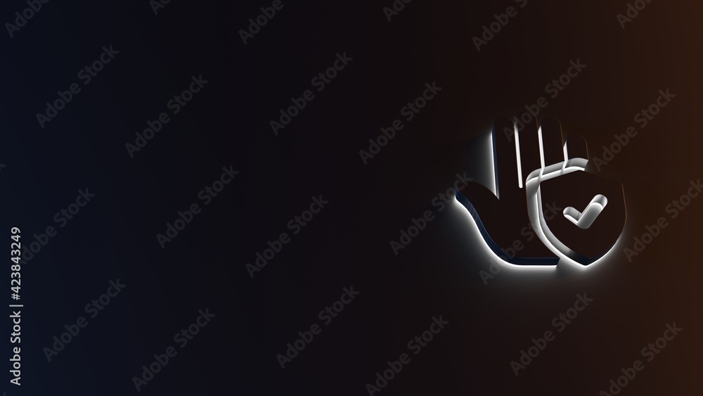 Poster 3d rendering of white light stripe symbol of clean hand on dark background