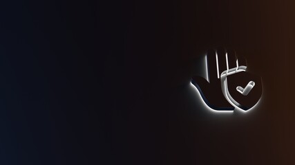 3d rendering of white light stripe symbol of clean hand on dark background