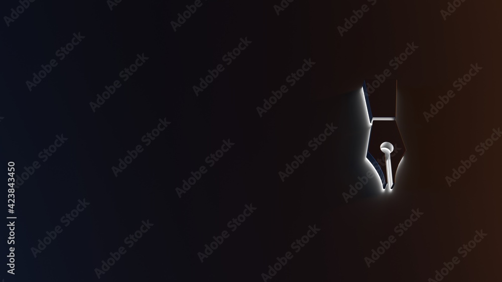 Poster 3d rendering of white light stripe symbol of calligraphy pen tip on dark background