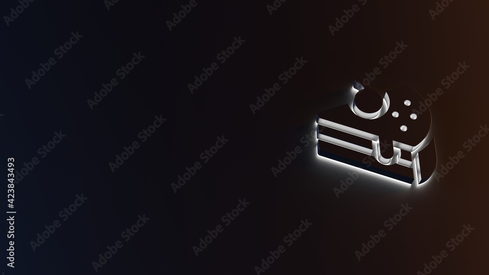 Poster 3d rendering of white light stripe symbol of cake on dark background