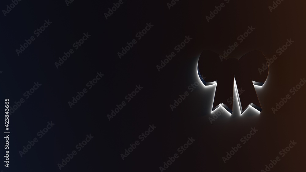 Poster 3d rendering of white light stripe symbol of bow on dark background
