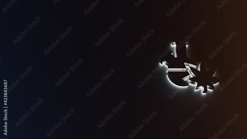 Poster 3d rendering of white light stripe symbol of bong on dark background