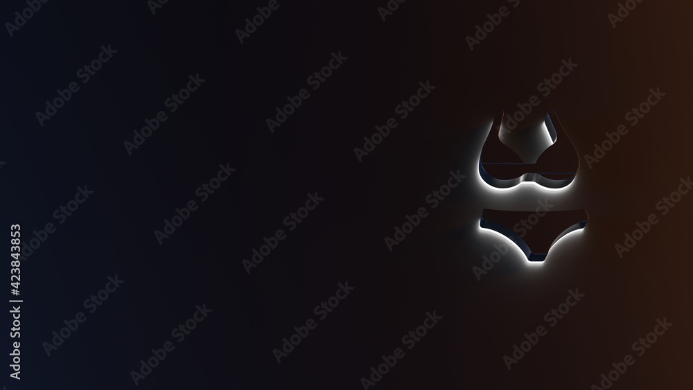 Poster 3d rendering of white light stripe symbol of bikini on dark background