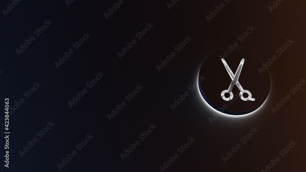 Poster 3d rendering of white light stripe symbol of barber label on dark background