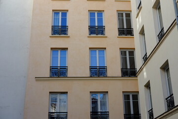 Parisians facades during a sunny day. march 2021, Paris France.