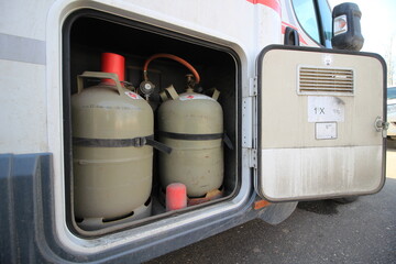 Gas cylinders in a motorhome. rv. 