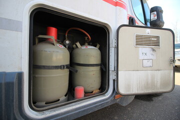 Gas cylinders in a motorhome. rv. 