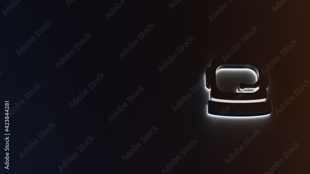 Poster 3d rendering of white light stripe symbol of astronaut helmet on dark background