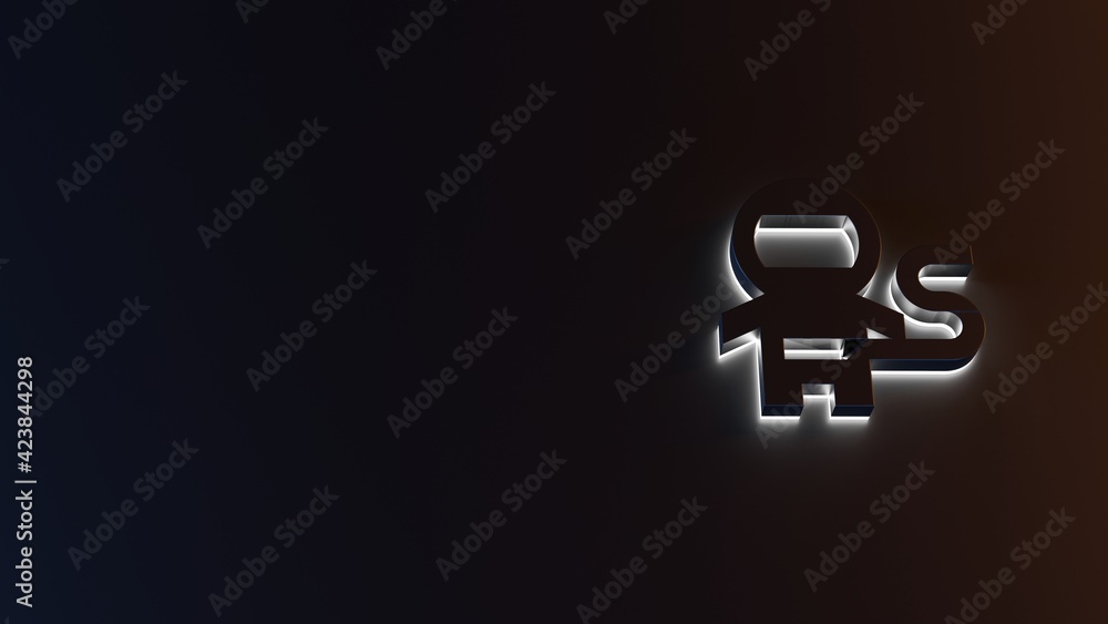 Poster 3d rendering of white light stripe symbol of astronaut on dark background