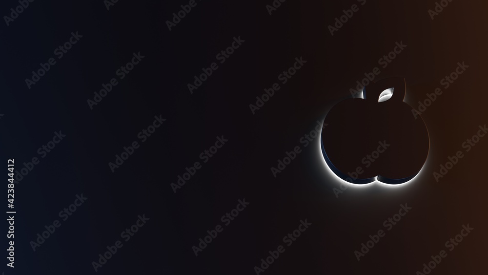 Poster 3d rendering of white light stripe symbol of apple on dark background
