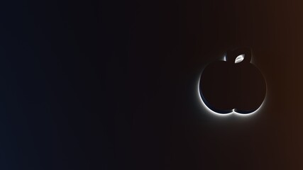 3d rendering of white light stripe symbol of apple on dark background