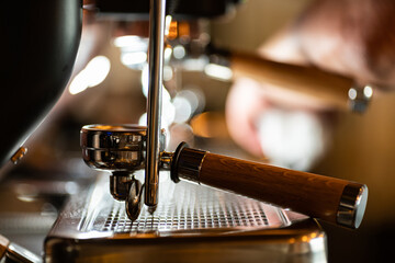 Coffee machine in the dark bar
