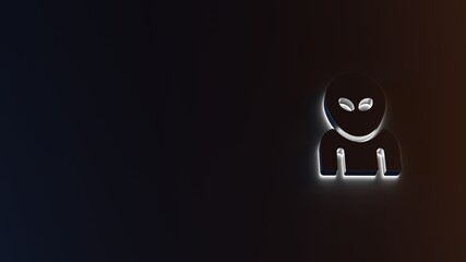 3d rendering of white light stripe symbol of alien head on dark background