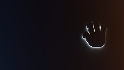 3d rendering of white light stripe symbol of alien hand on dark background