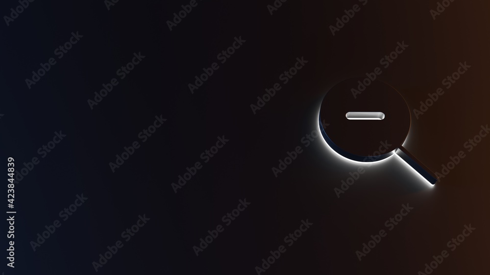 Poster 3d rendering of white light stripe symbol of magnifier zoom out on dark background