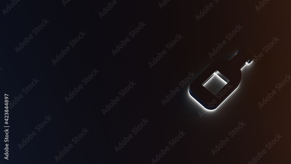 Poster 3d rendering of white light stripe symbol of wine bottle on dark background