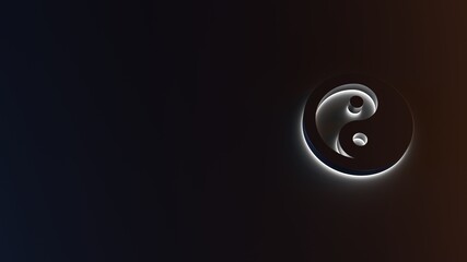 3d rendering of white light stripe symbol of yin yang on dark background
