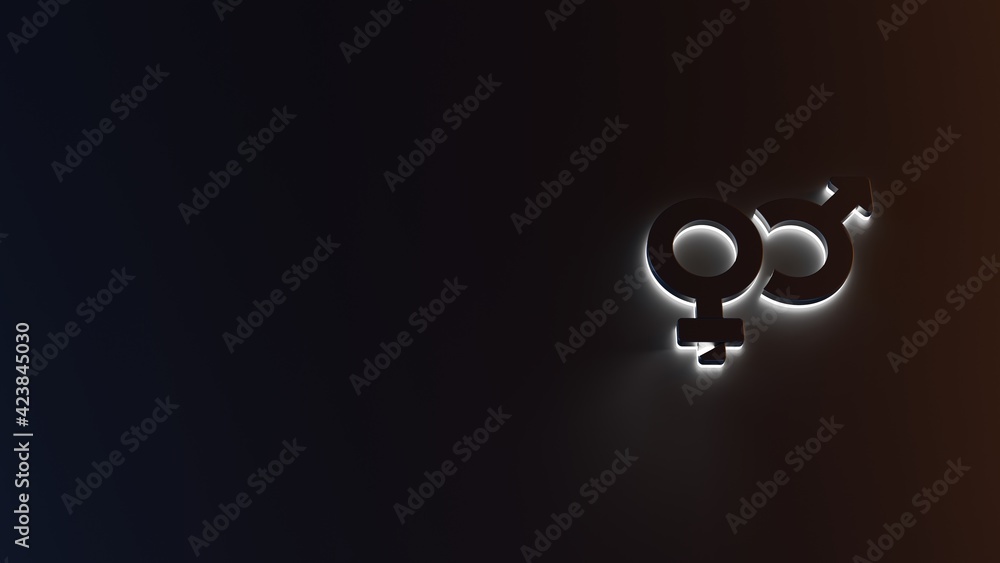 Poster 3d rendering of white light stripe symbol of venus mars on dark background