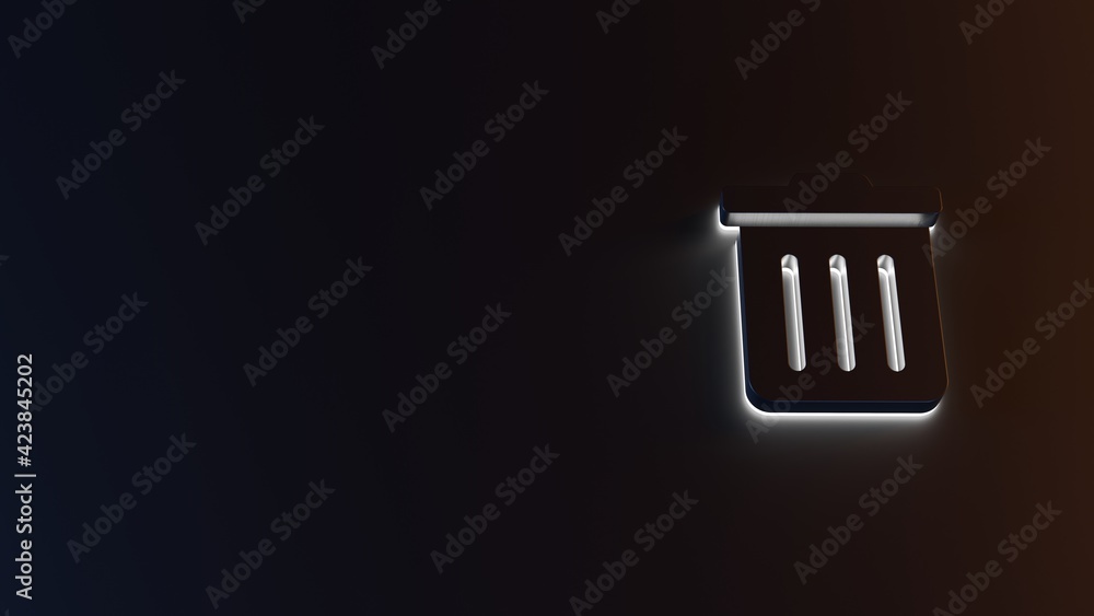Poster 3d rendering of white light stripe symbol of trash alt on dark background