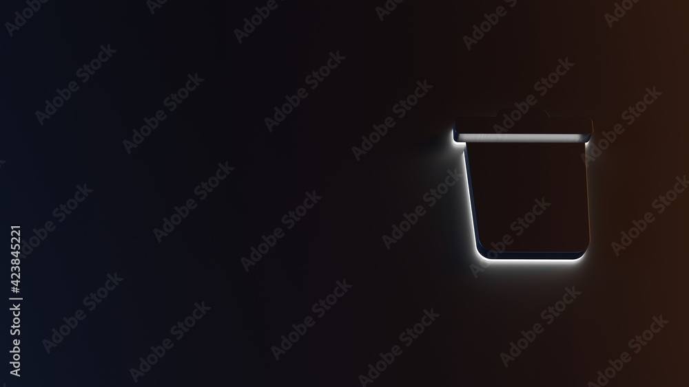 Poster 3d rendering of white light stripe symbol of trash on dark background