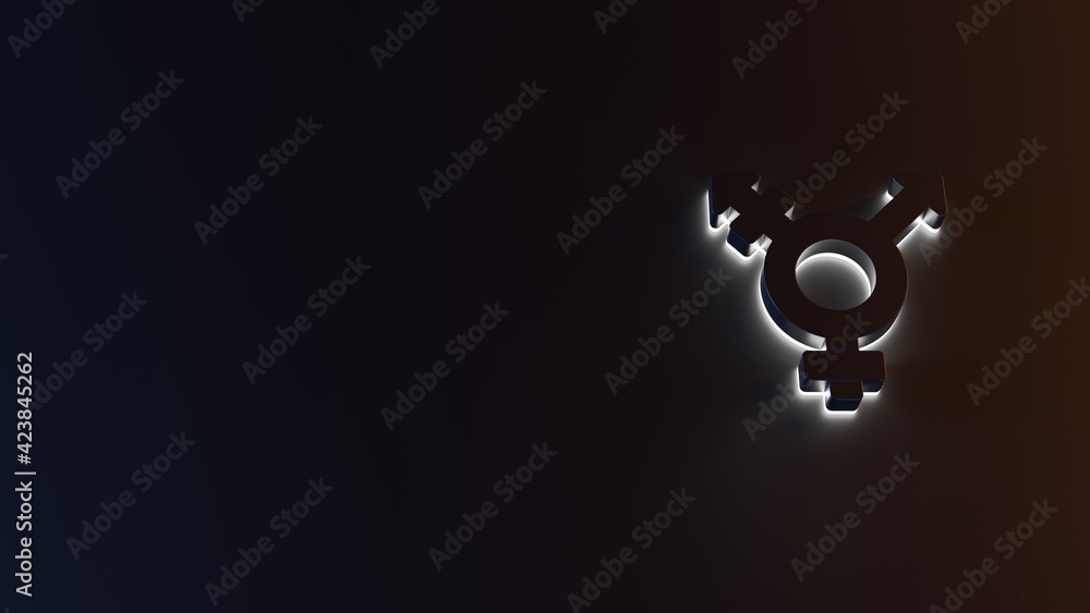 Poster 3d rendering of white light stripe symbol of transgender alt on dark background
